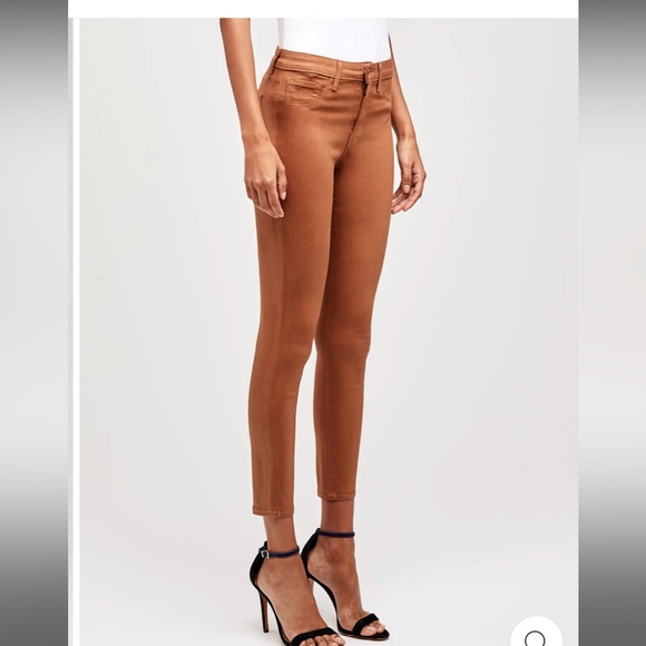 L’AGENCE marguerite topstitch detail coated skinny jeans Java/natural high rise - Picture 3 of 11